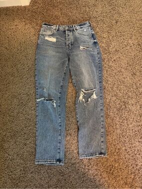 PacSun Women's Straight Leg Distressed Jeans - Light Blue
